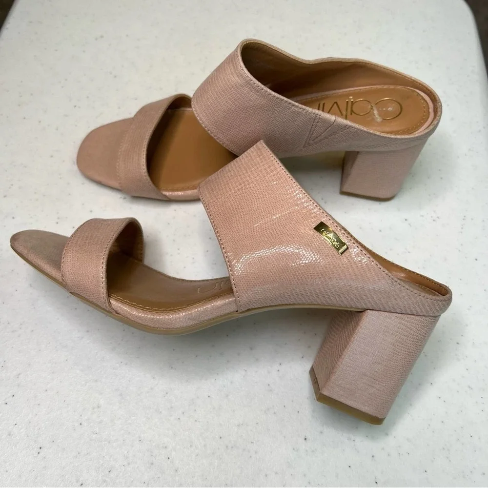 CALVIN KLEIN Cirella Women’s Nude Block Heel Dress Sandal Mule Size 9,5   #66